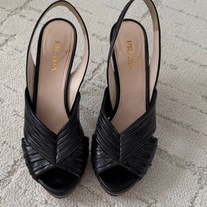 Prada Black Textured Slingback Heels